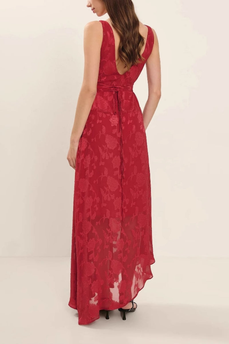 leeveless Lace Backless Jacquard High-Waist Maxi Dress