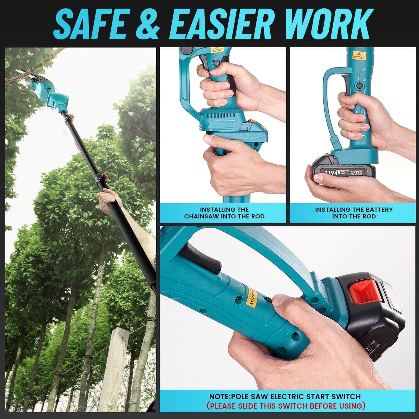 8-Inch 2-in-1 Cordless Chainsaw with Telescopic Pole