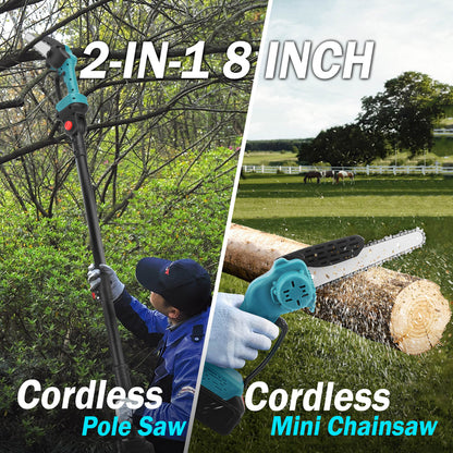 8-Inch 2-in-1 Cordless Chainsaw with Telescopic Pole