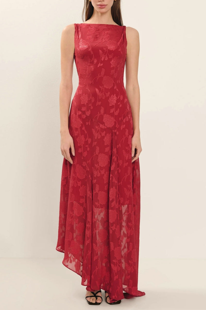leeveless Lace Backless Jacquard High-Waist Maxi Dress