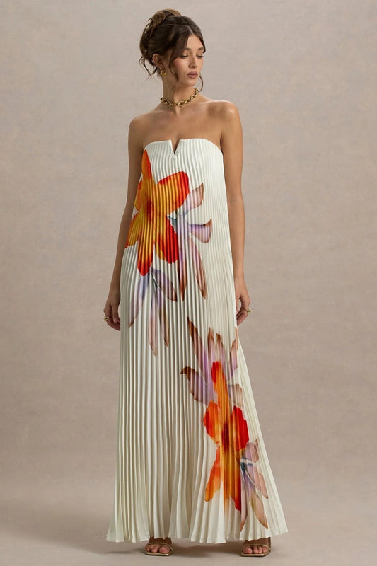 Orange Flower Sweetheart Maxi Dress