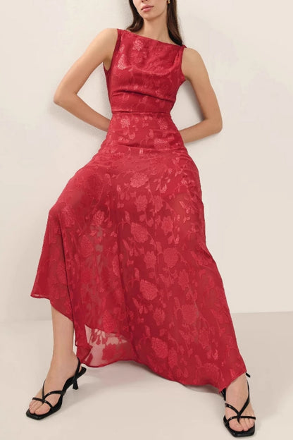 leeveless Lace Backless Jacquard High-Waist Maxi Dress