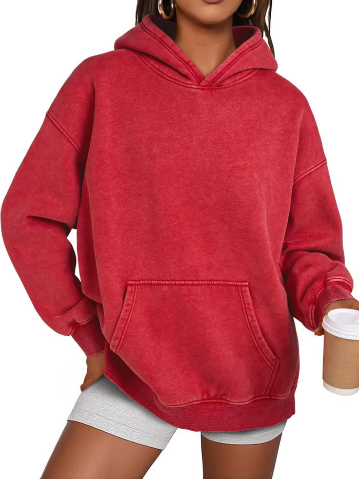 Unisex Casual Oversized Acid Wash Tops Hoodie Pullover