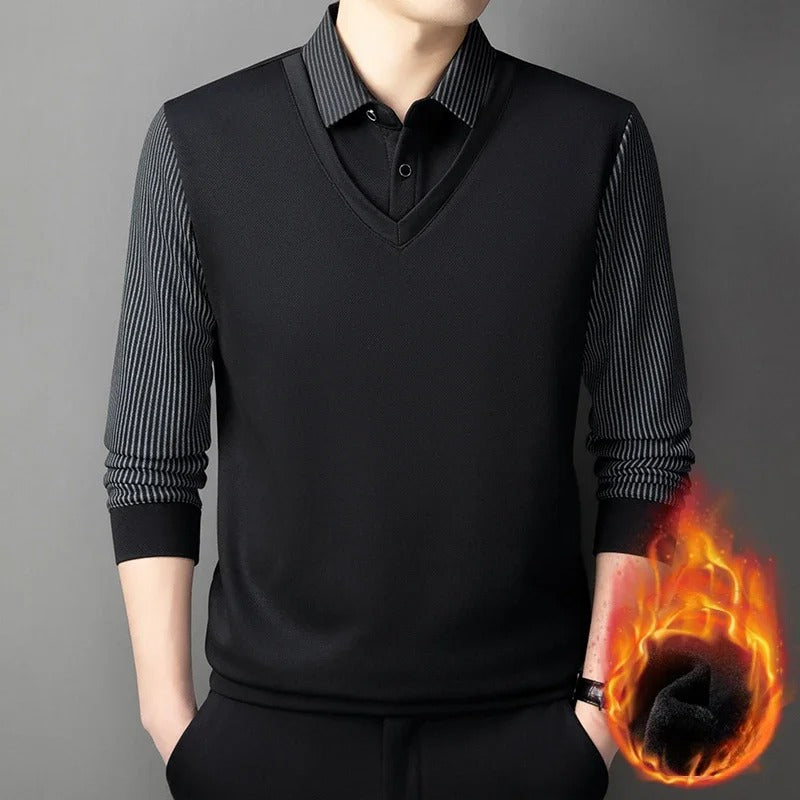 Men’s Long Sleeve Winter Wool Shirt with Lapel