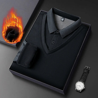 Men’s Long Sleeve Winter Wool Shirt with Lapel